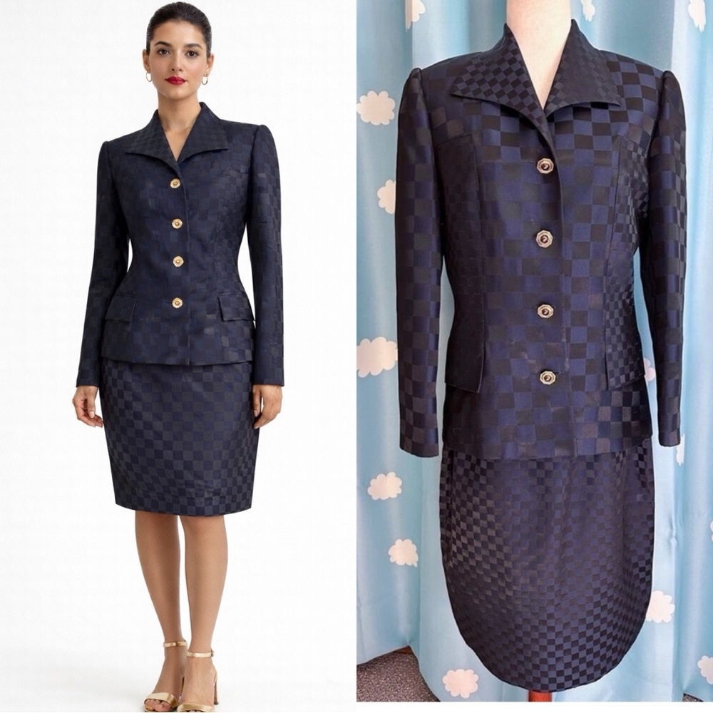 Anne Crimmins vintage checkered blue suit.